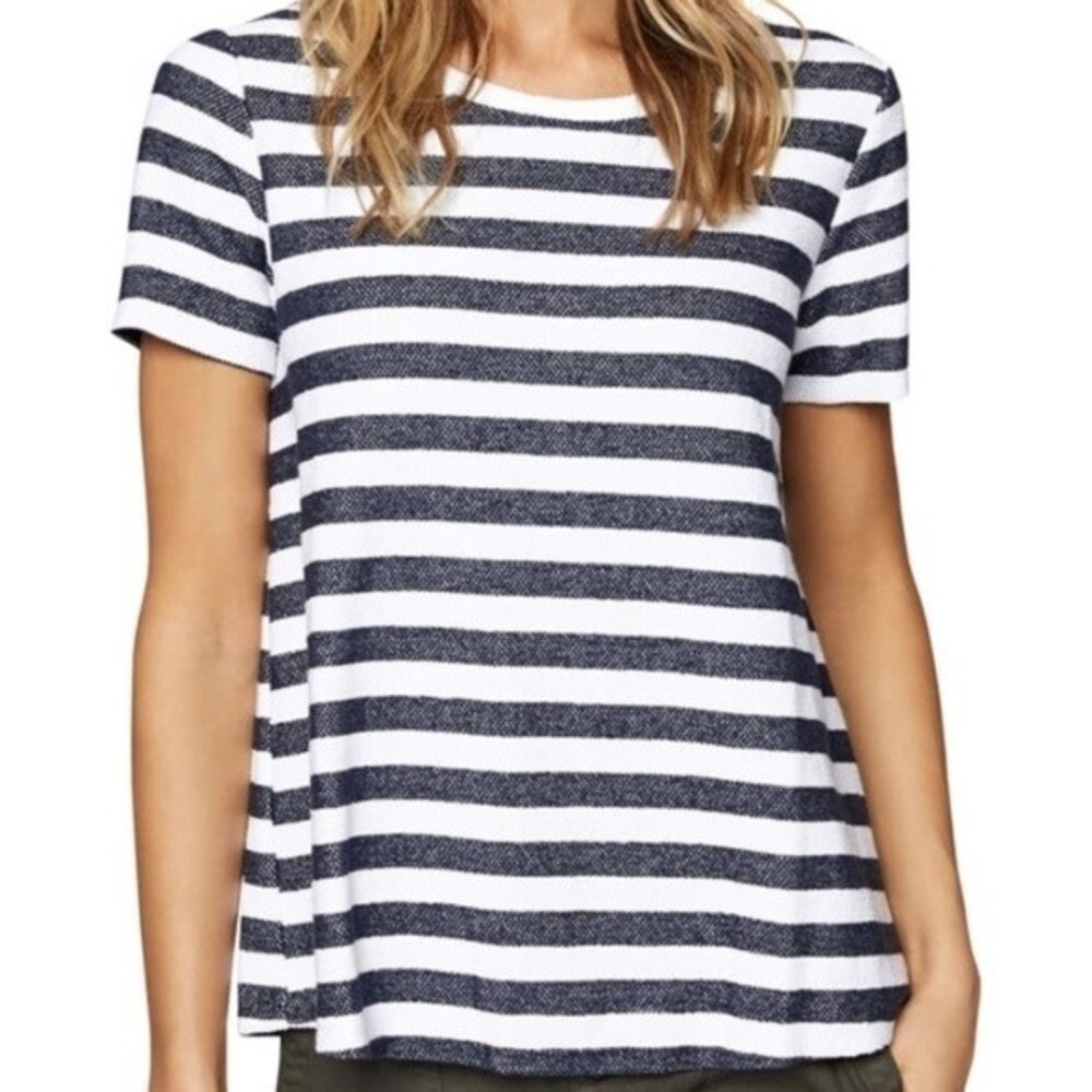 Sanctuary Striped Mixed Media‎ Pleated Back Top Navy White Small